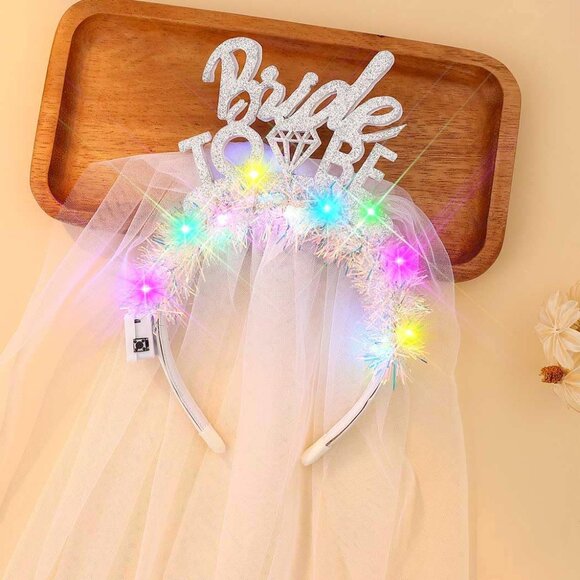 Light Up Bride Veil Headband Bachelorette Party Accessories for Women - Picture 1 of 8